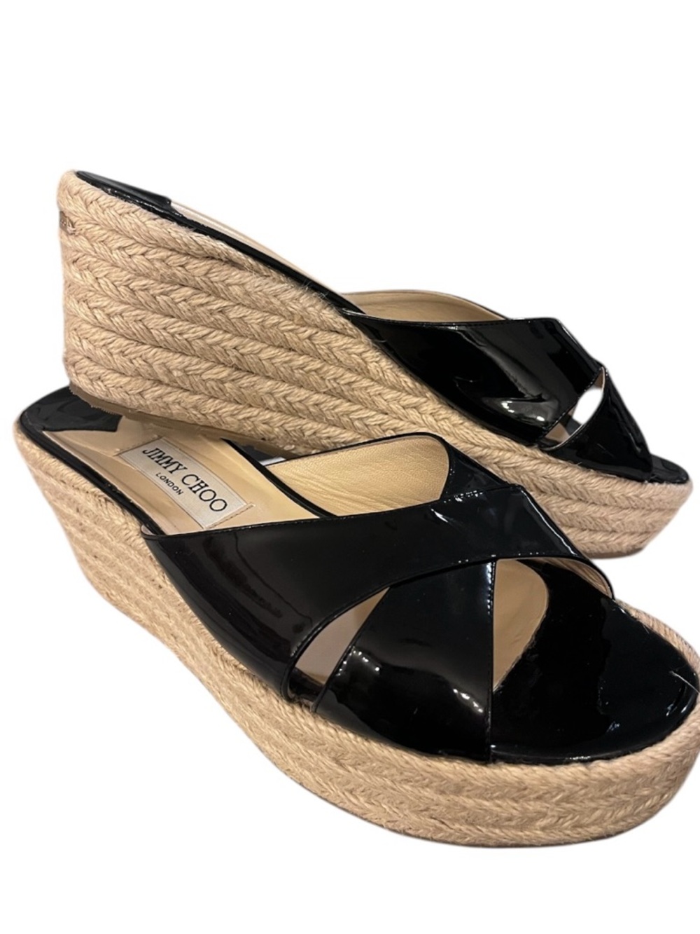 Jimmy Choo Paisley Black Patent Espadrille Wedge